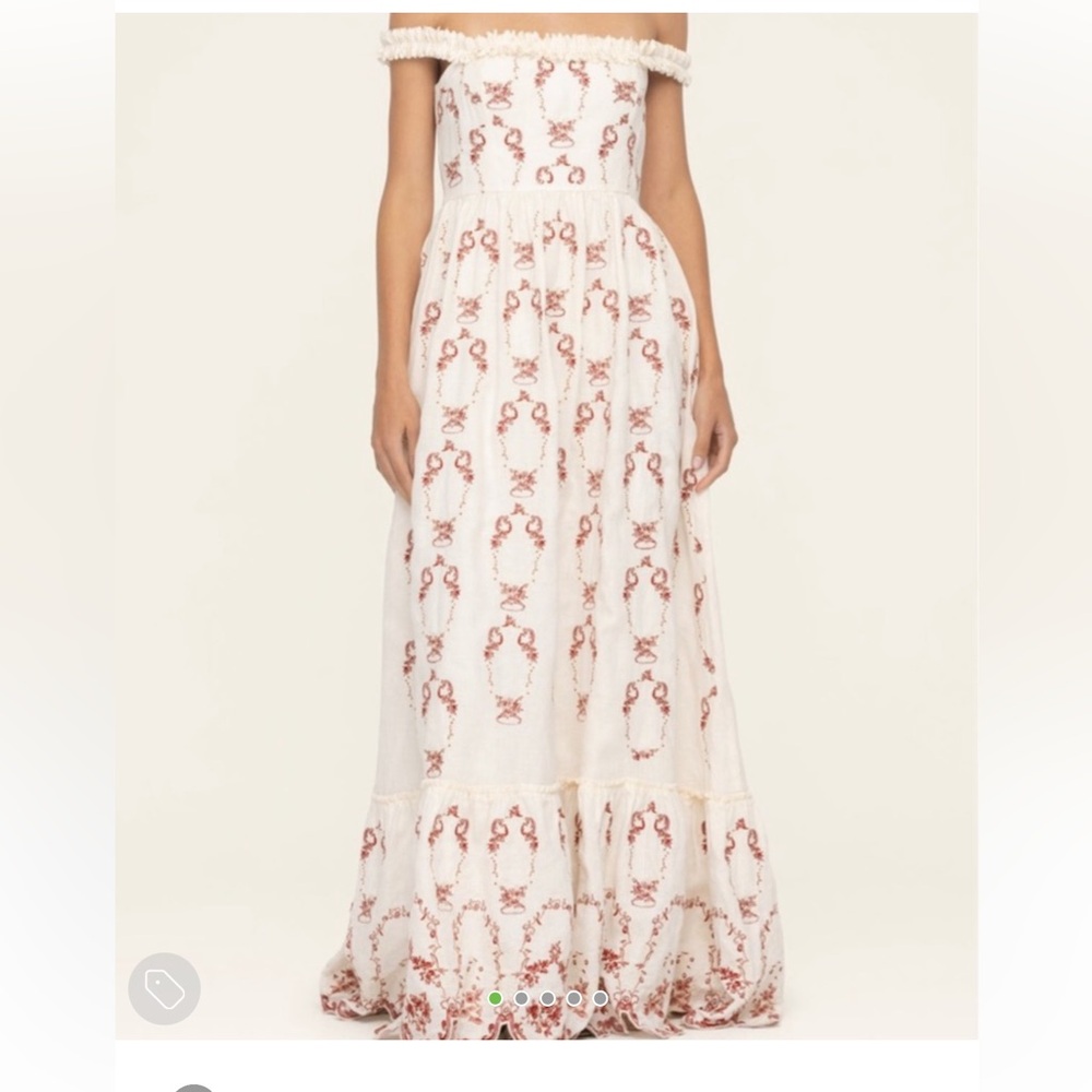 Agua Bendita Off-Shoulder Cream and Red Maxi Dress